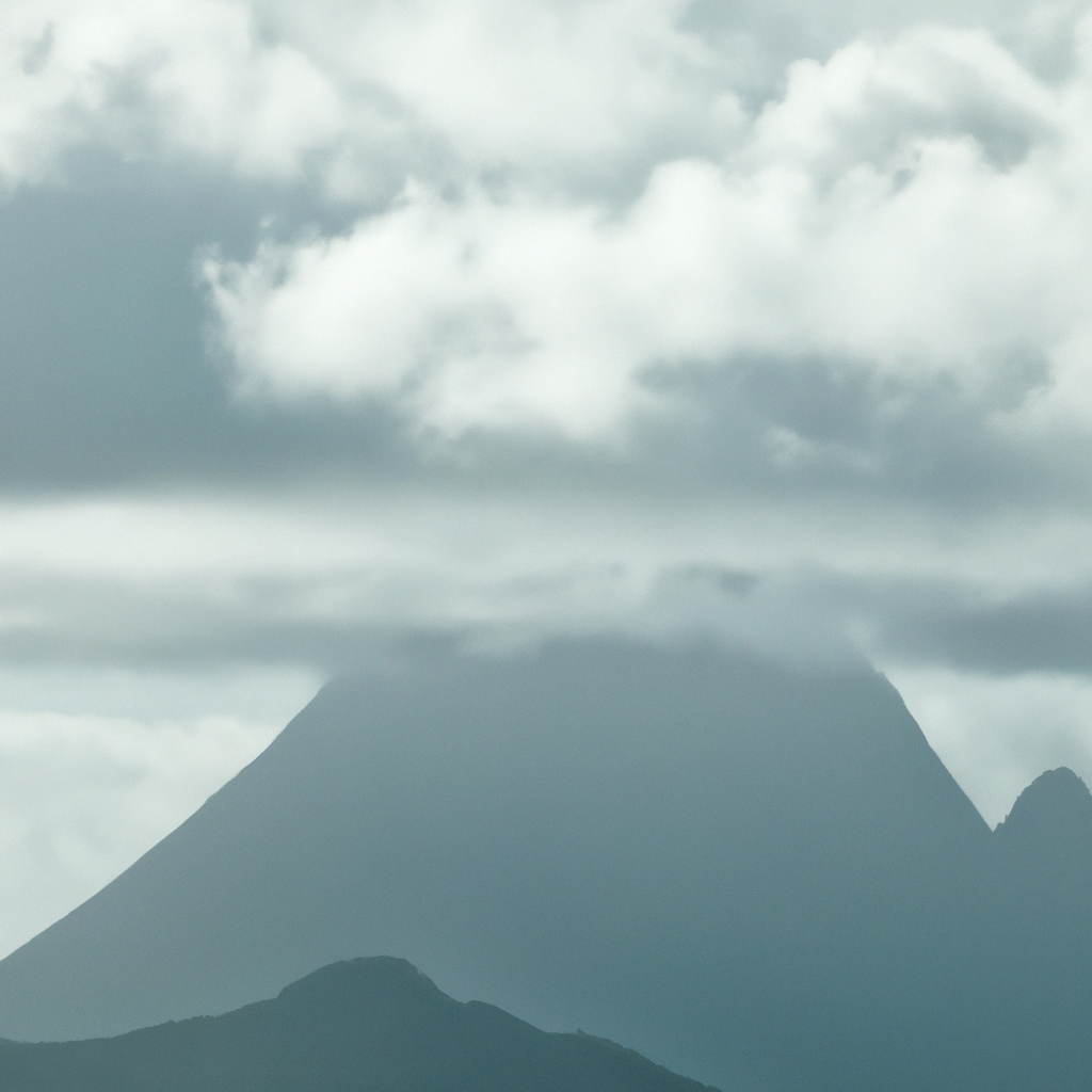 Vue sur le Piton Montagne Pelée en lumière douce, composition minimaliste