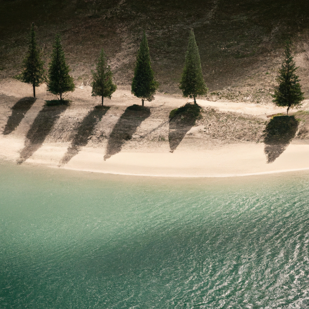 Littoral aux pins colonnaires, ombres longues minimalistes