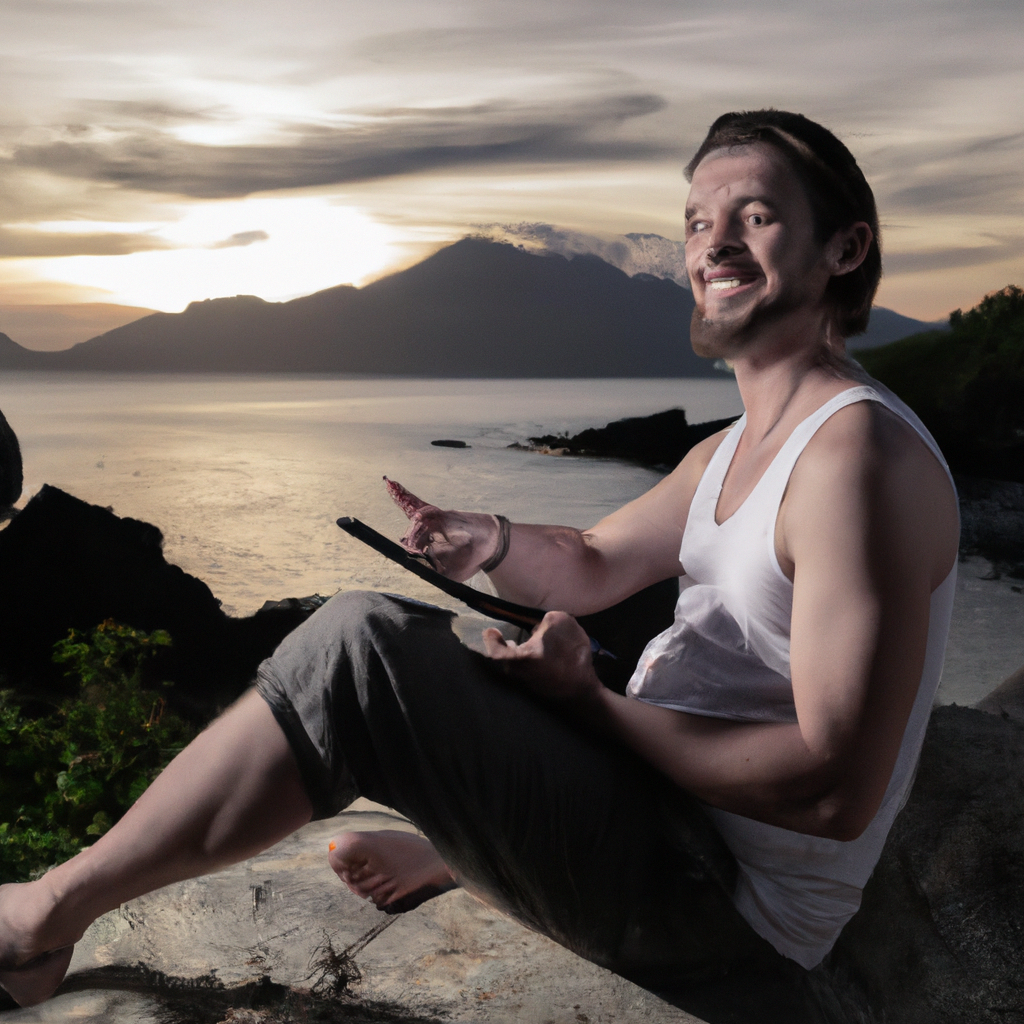 Productrice en repérage dans les îles avec tablette