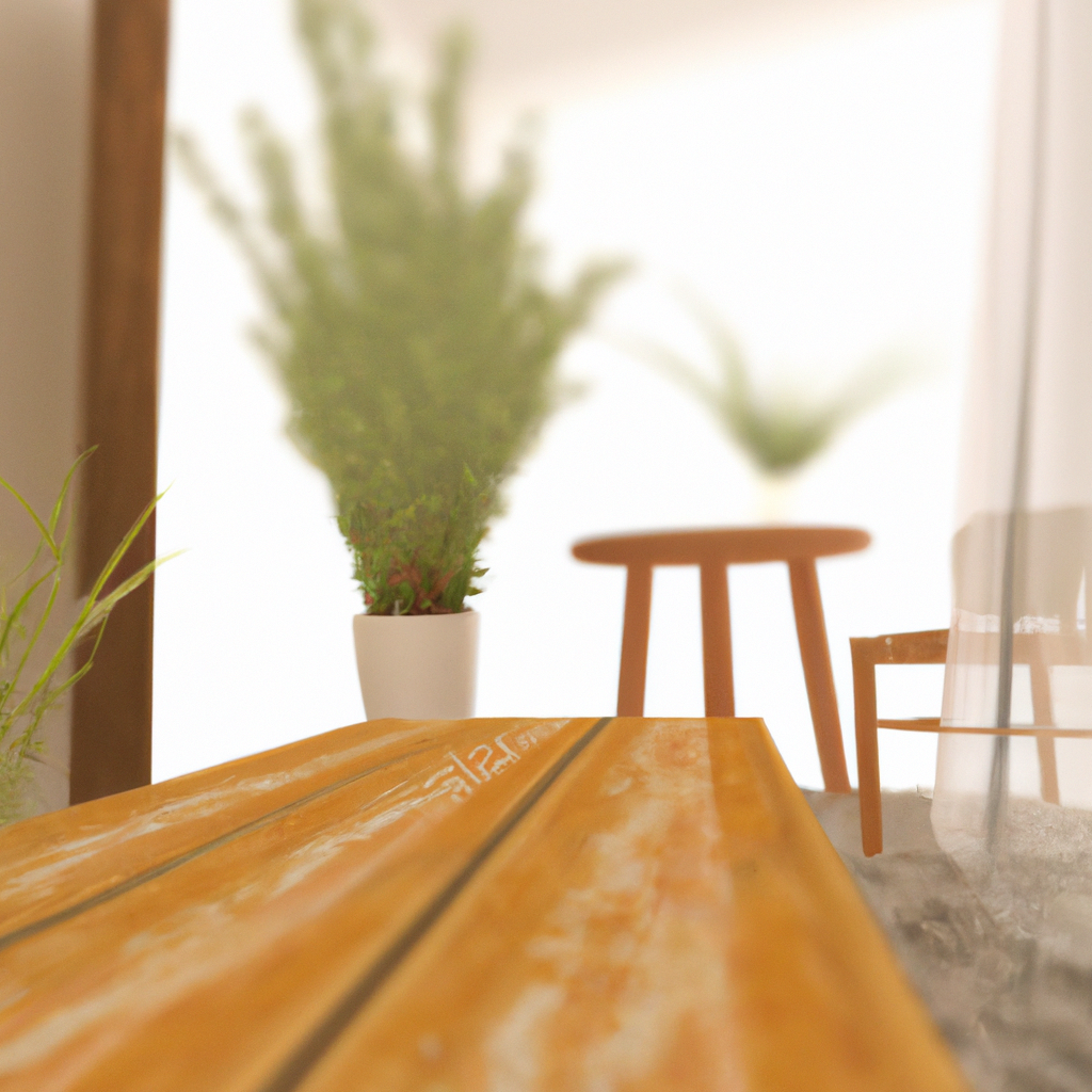 Intérieur minimaliste du studio photo, lumière naturelle, plantes tropicales et textures bois